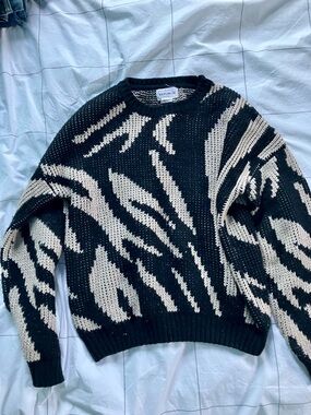 For The Republic Black & Cream Abstract Knit Sweater